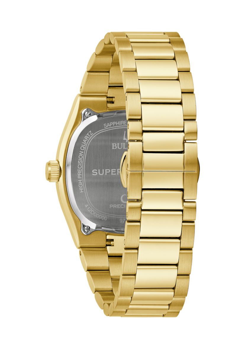 Mens Dress Classic Super Seville Gold Tone Stainless Steel Bracelet Watch 