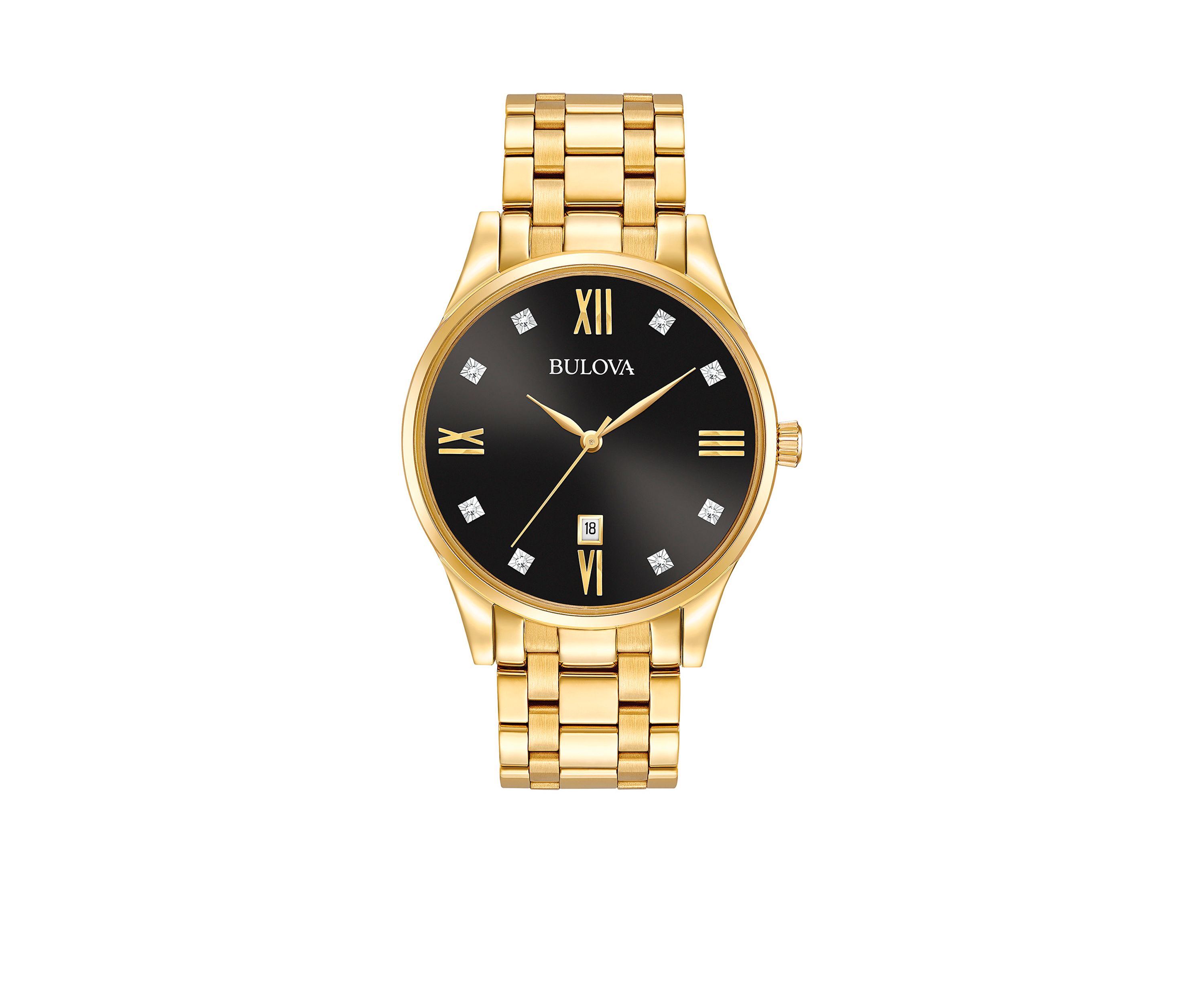 Mens Gold-Tone Diamond Watch