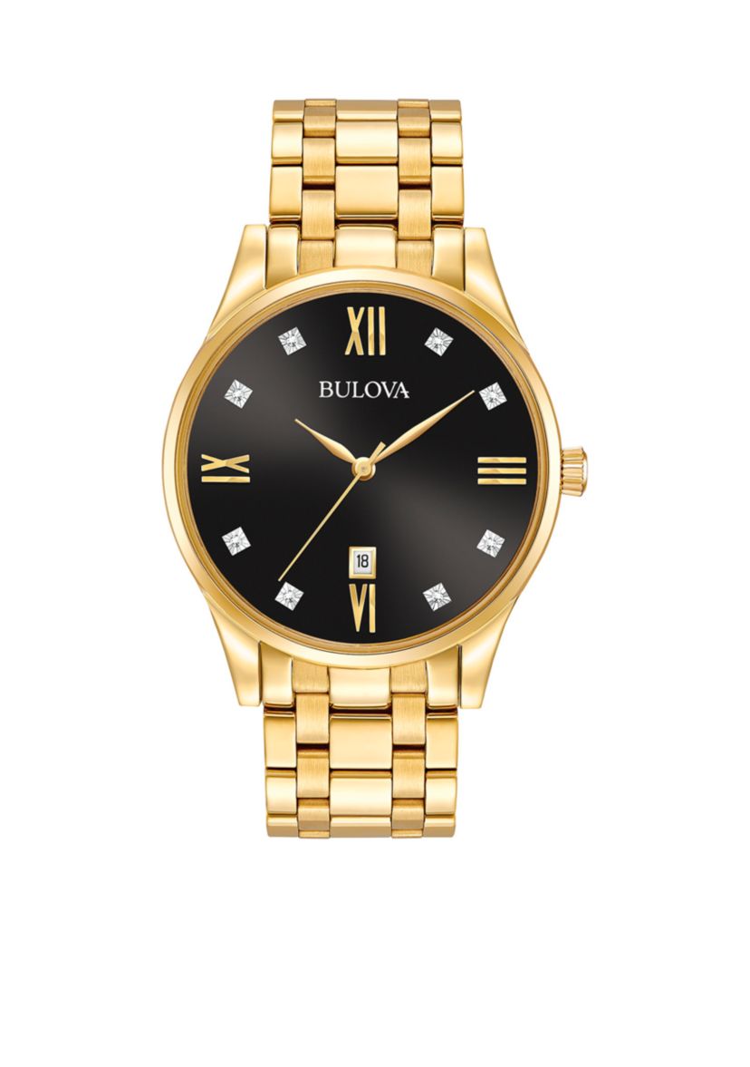 Mens Gold-Tone Diamond Watch
