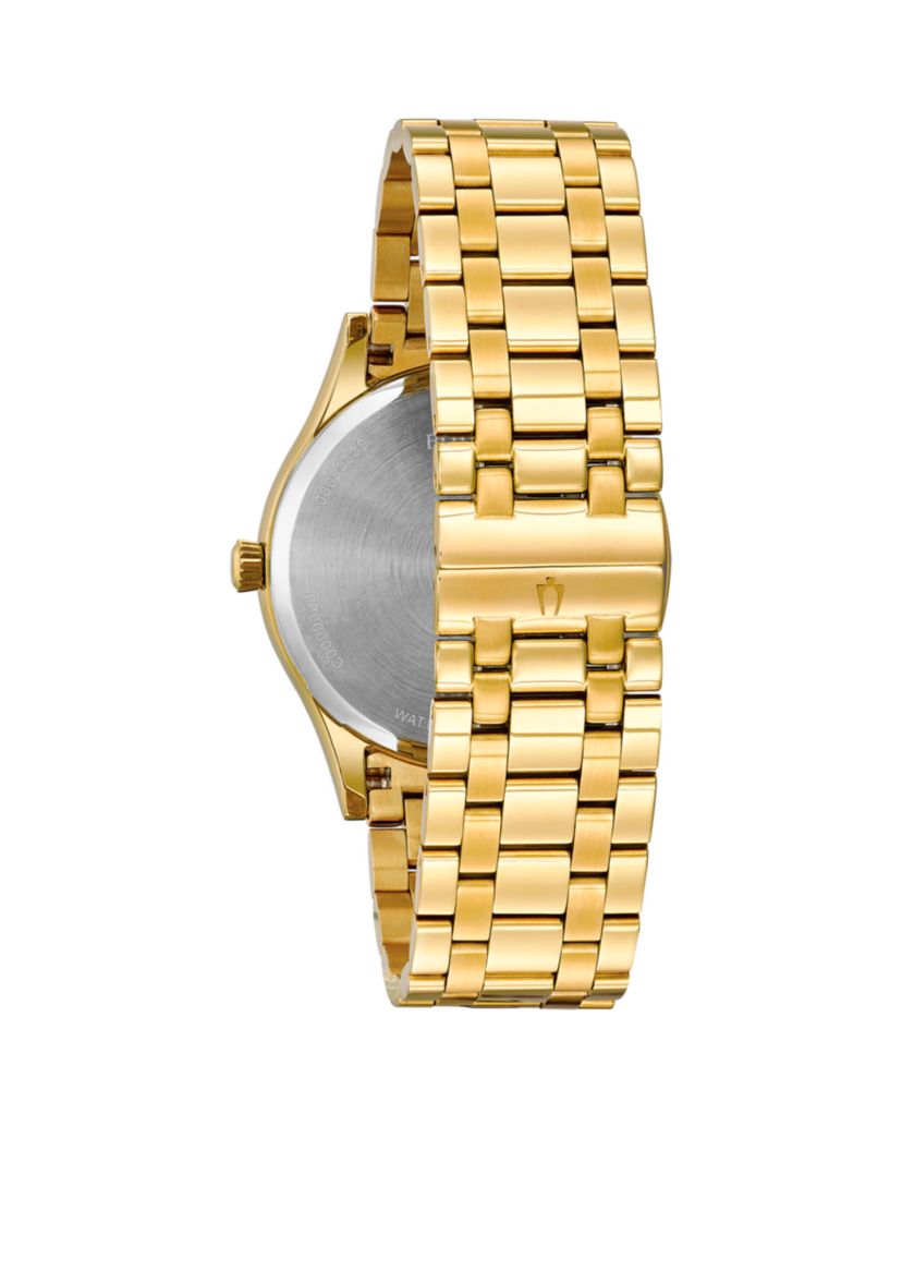 Mens Gold-Tone Diamond Watch