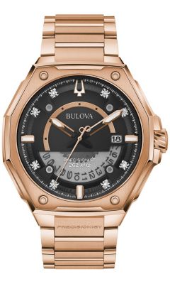 Bulova Men's Precisionist Diamond Rose Gold-Tone Stainless Steel Bracelet Watch, 47Mm