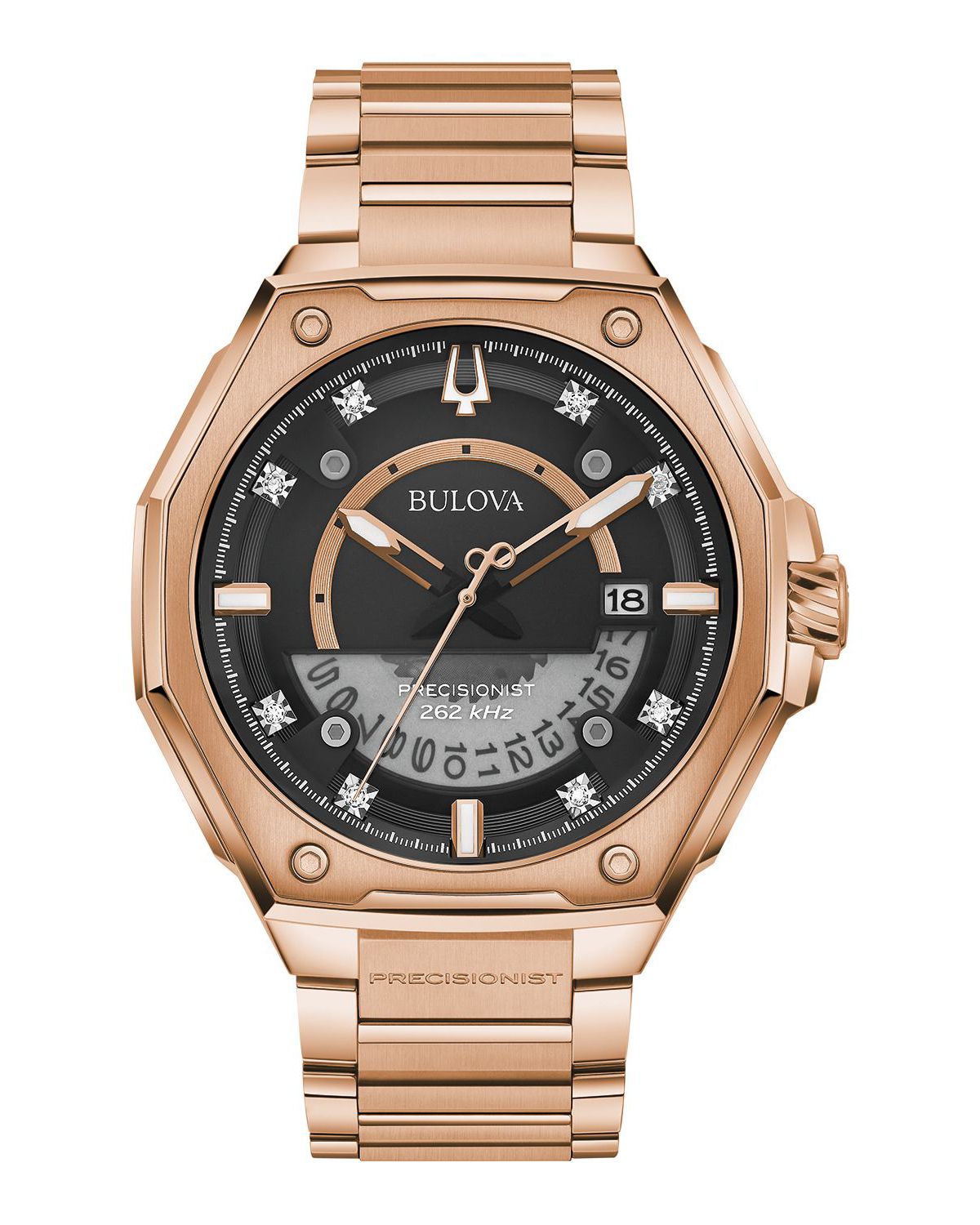 Mens Precisionist Diamond Rose Gold-tone Stainless Steel Bracelet Watch, 47mm