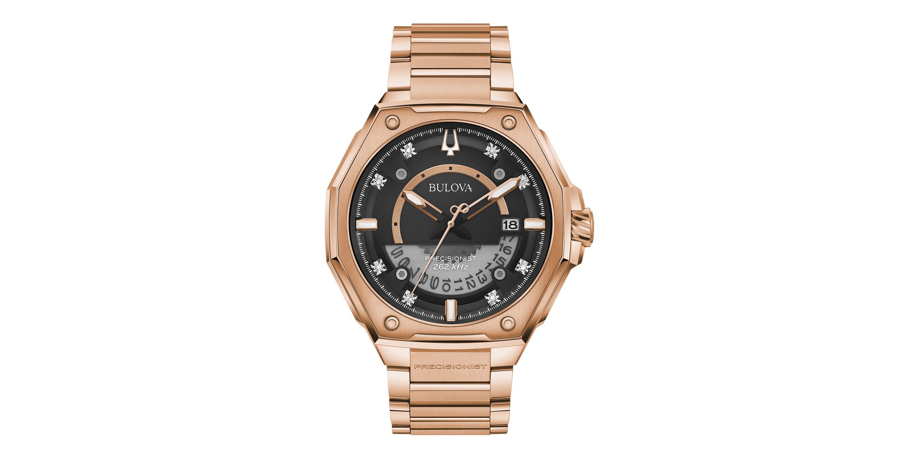 Mens Precisionist Diamond Rose Gold-tone Stainless Steel Bracelet Watch, 47mm