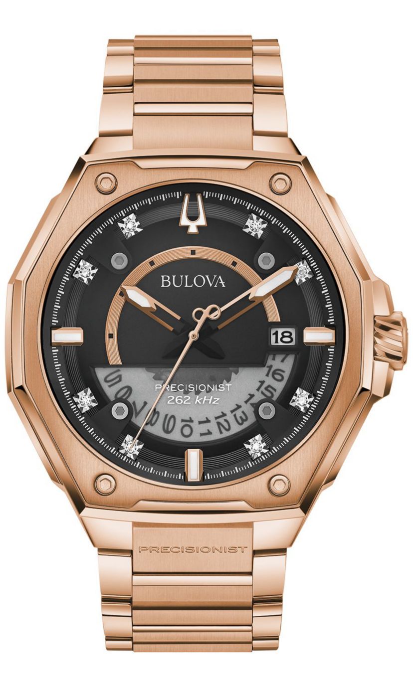 Mens Precisionist Diamond Rose Gold-tone Stainless Steel Bracelet Watch, 47mm