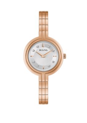 Bulova Women's Rhapsody Diamond Accent Rose Gold-Tone Stainless Steel Bracelet Watch
