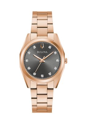 Bulova Women's Surveyor Diamond Accent Rose Gold-Tone Stainless Steel Bracelet Watch