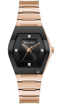 Bulova Women's Modern Gemini Diamond Rose Gold-Tone Stainless Steel Bracelet Watch, 30Mm