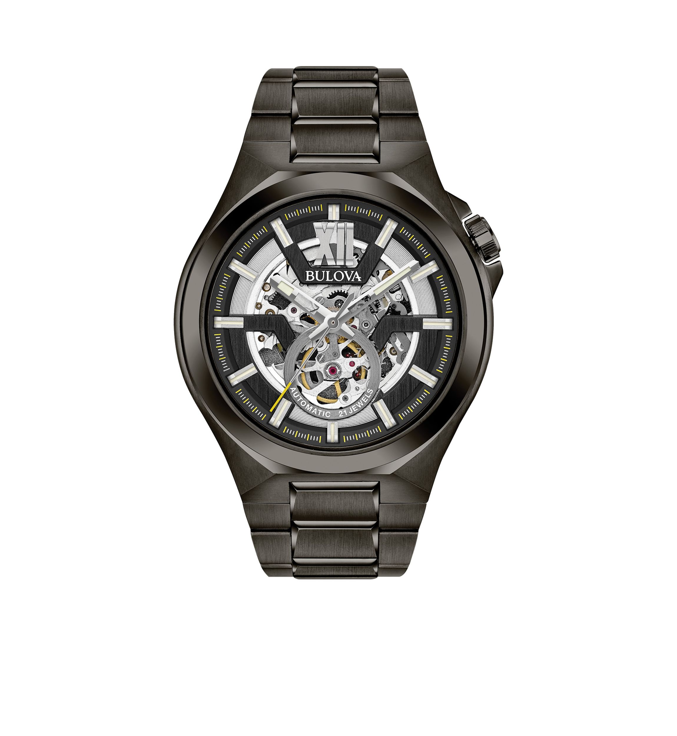 Mens Gunmetal IP Stainless Steel Automatic Collection Bracelet Watch