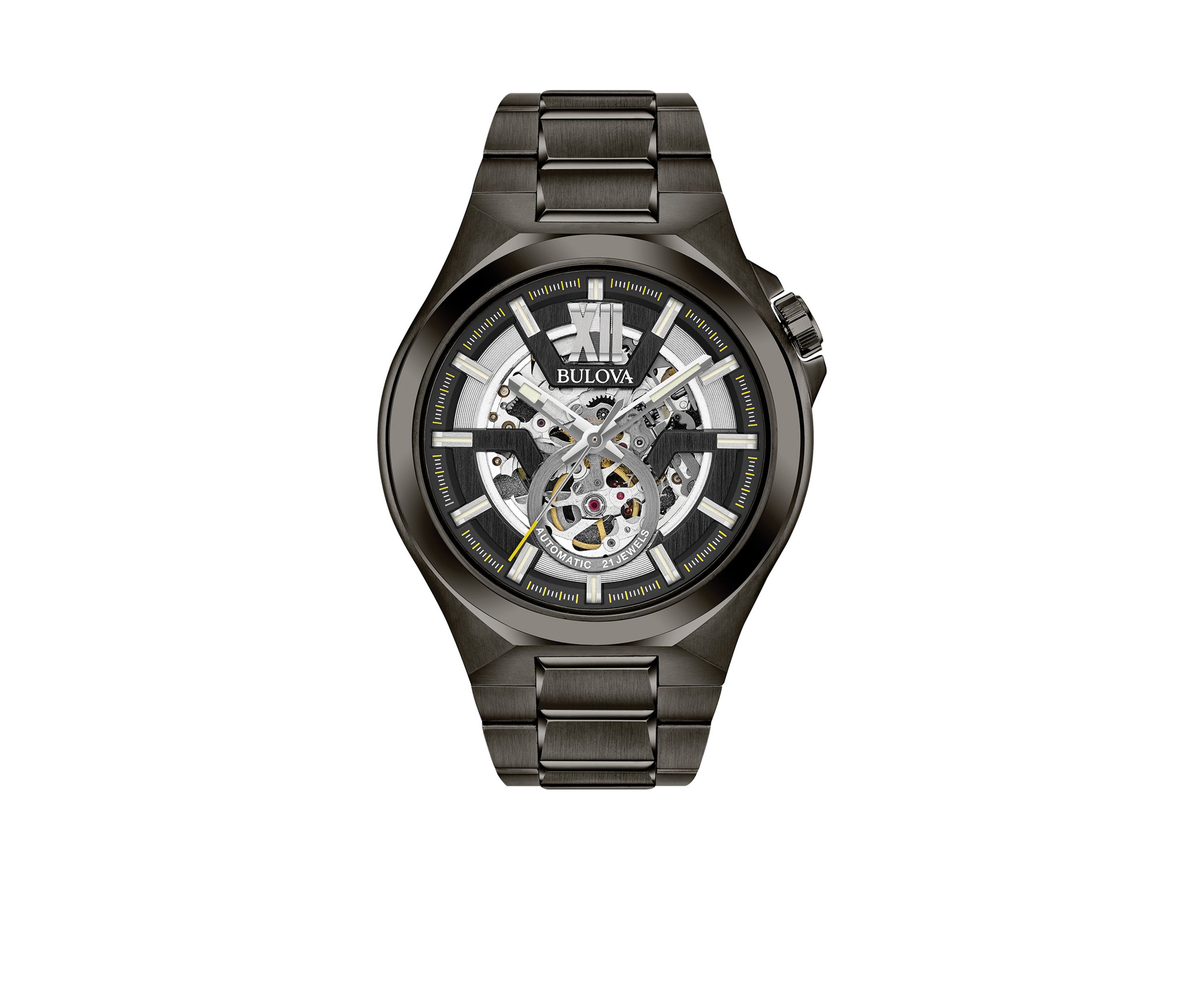 Mens Gunmetal IP Stainless Steel Automatic Collection Bracelet Watch
