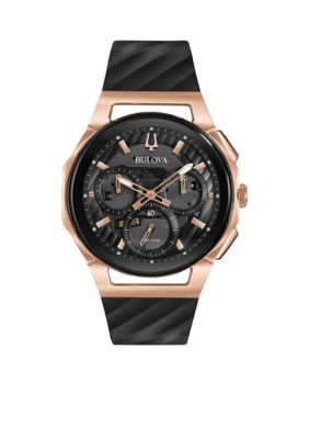 Bulova Men's Rose Gold-Tone Curv Chronograph Watch, Black -  0042429551145