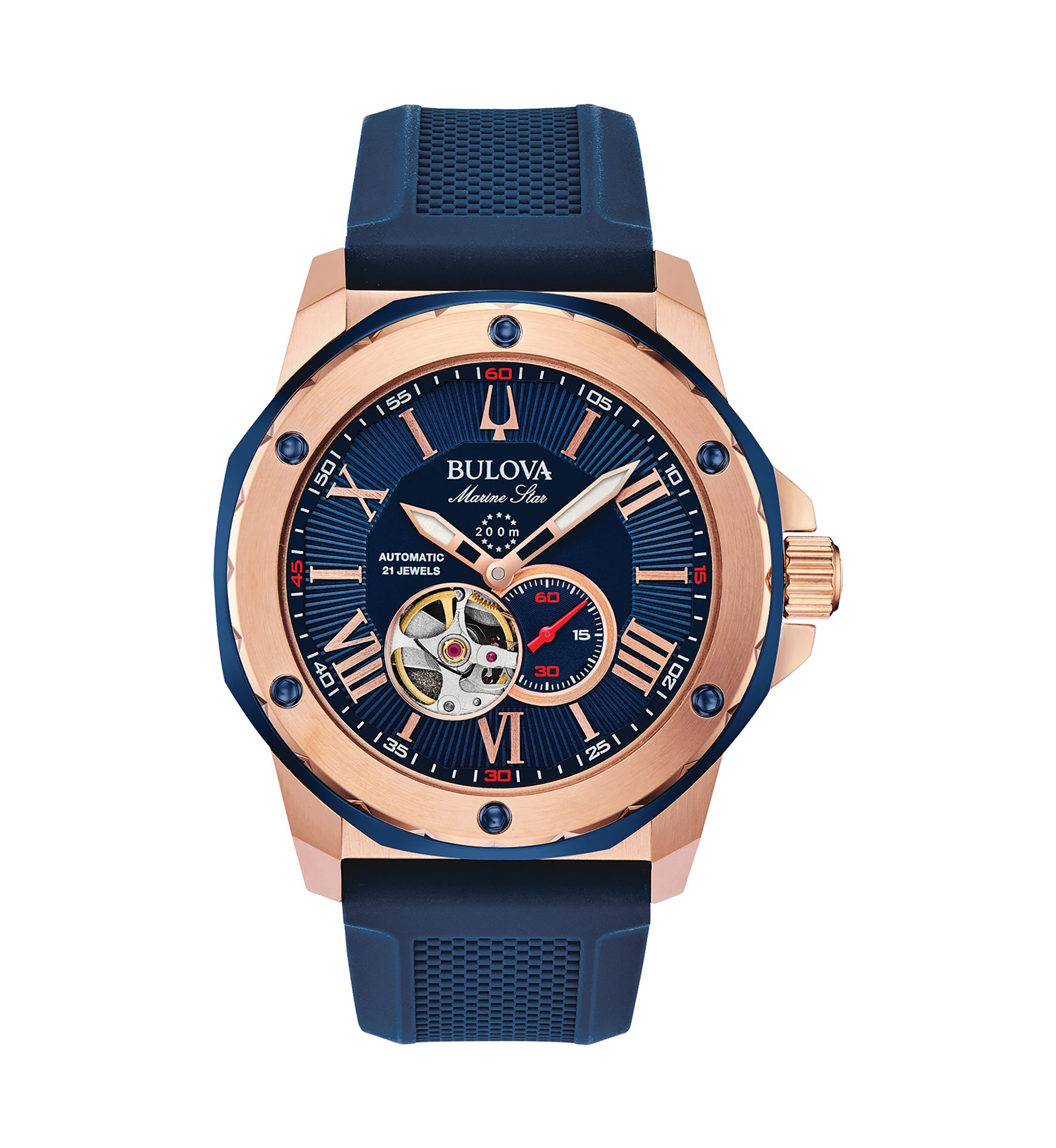 Rose Gold Tone Stainless Steel Marine Star Automatic Silicone Watch