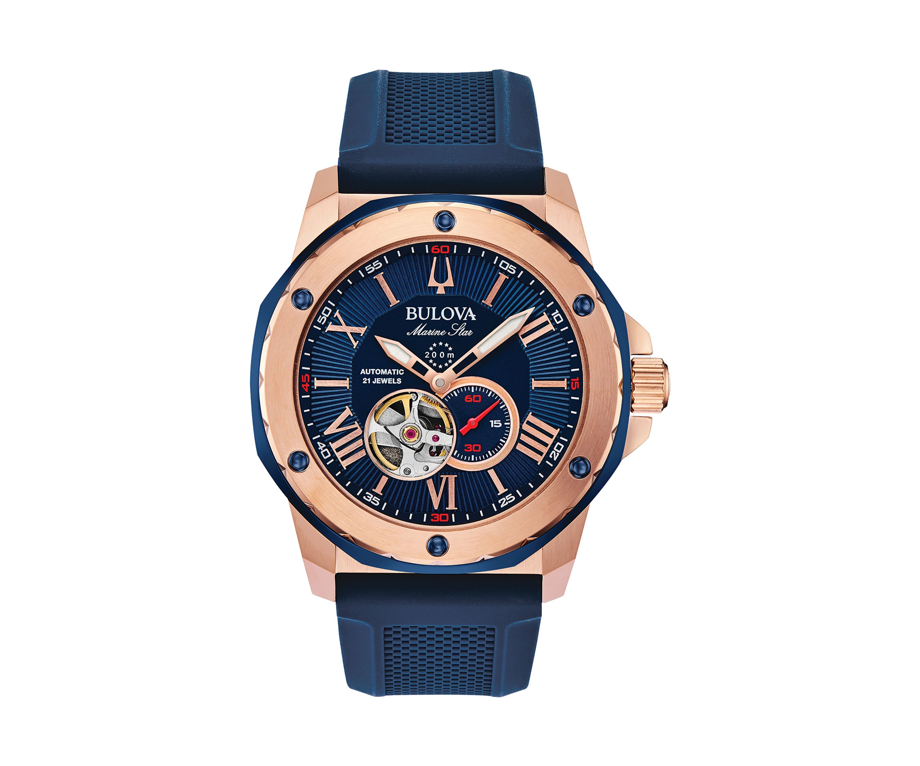 Rose Gold Tone Stainless Steel Marine Star Automatic Silicone Watch