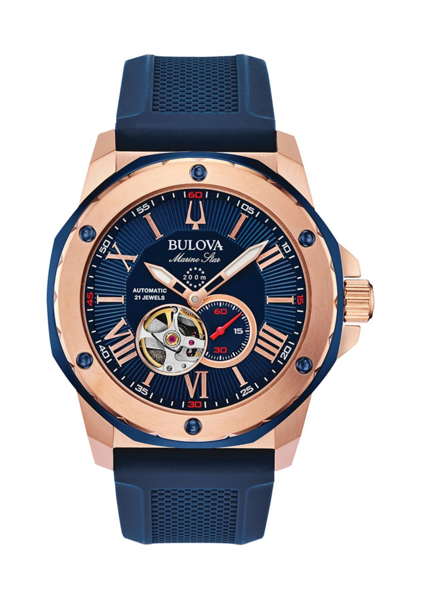 Rose Gold Tone Stainless Steel Marine Star Automatic Silicone Watch