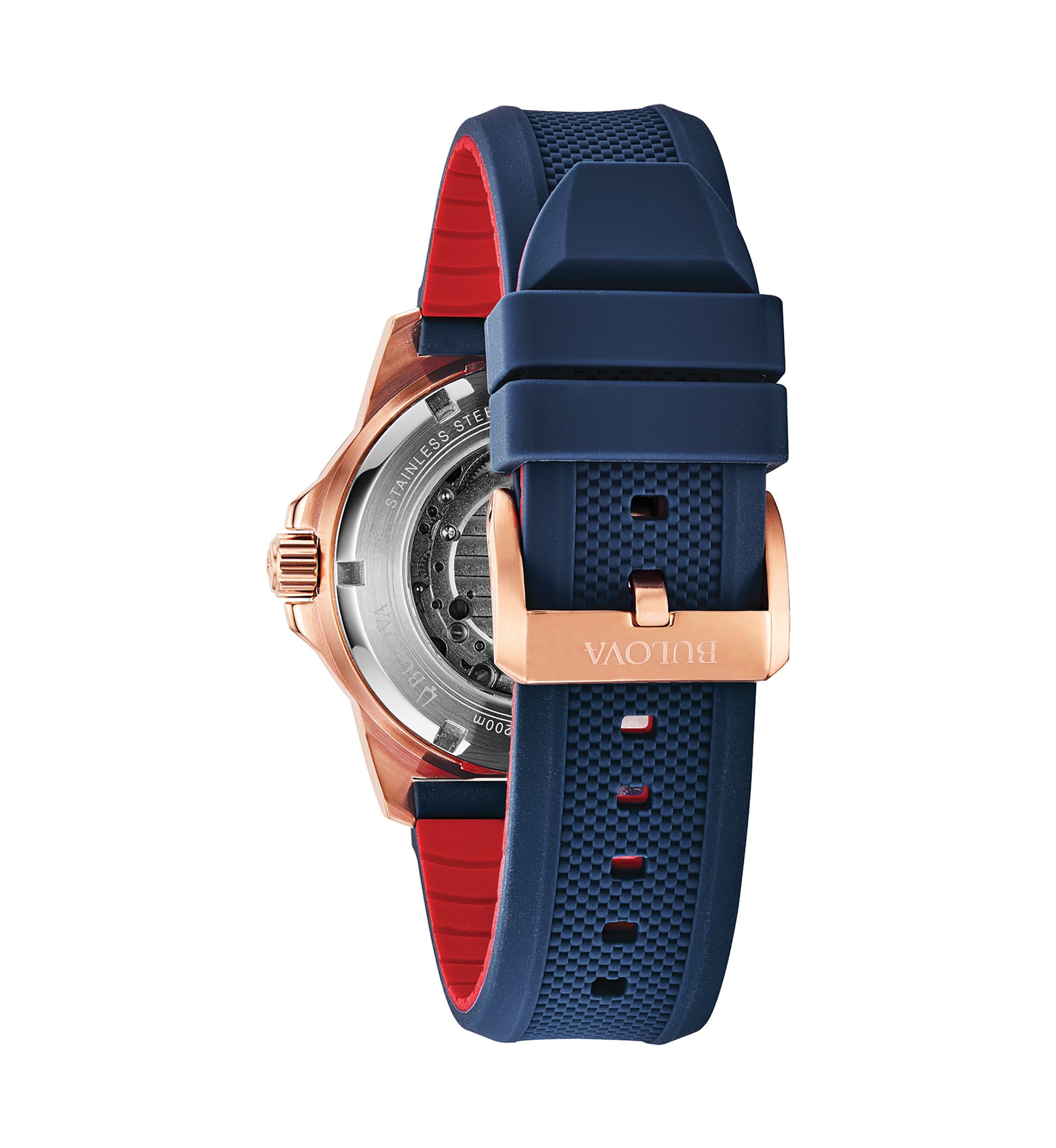 Rose Gold Tone Stainless Steel Marine Star Automatic Silicone Watch