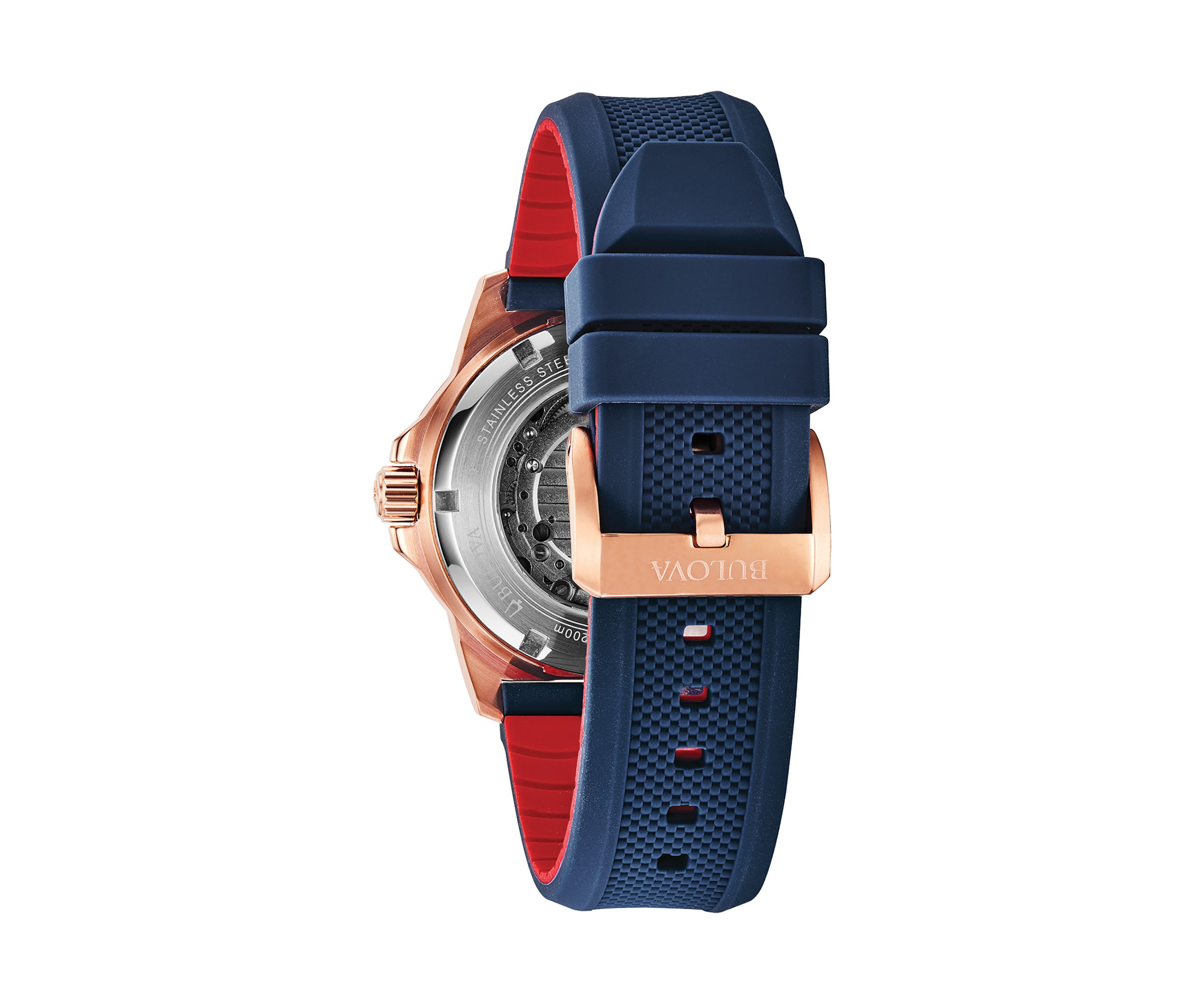 Rose Gold Tone Stainless Steel Marine Star Automatic Silicone Watch