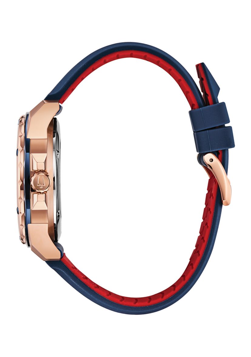 Rose Gold Tone Stainless Steel Marine Star Automatic Silicone Watch