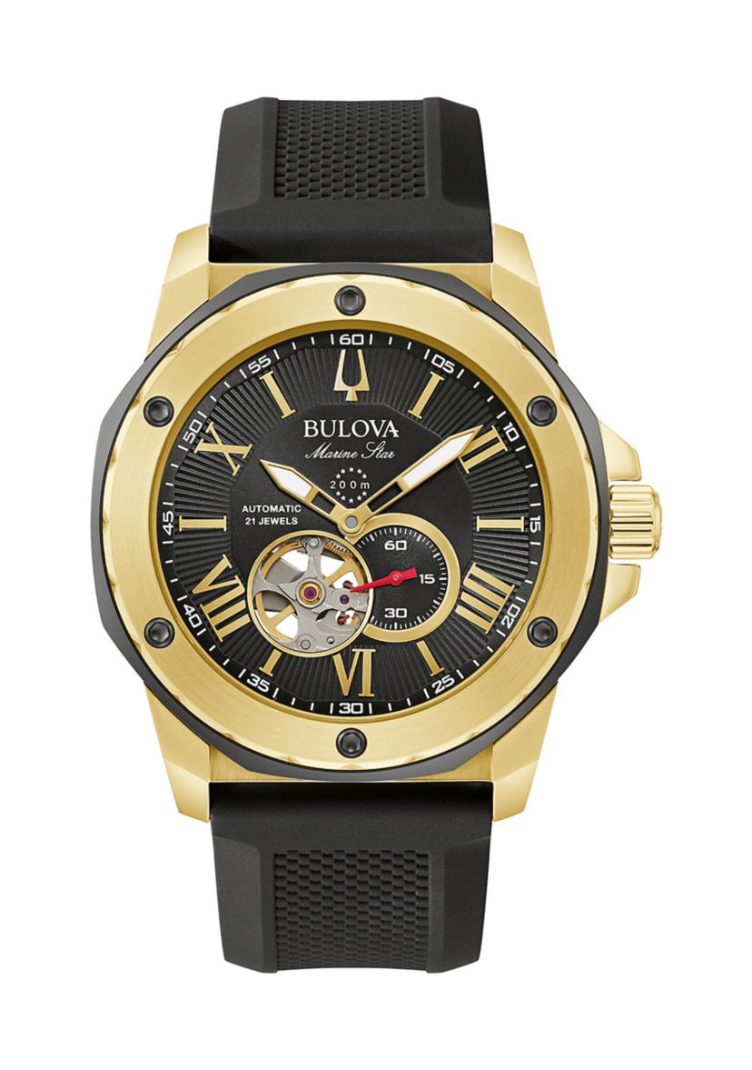Marine Star Mens Automatic Black Strap Watch