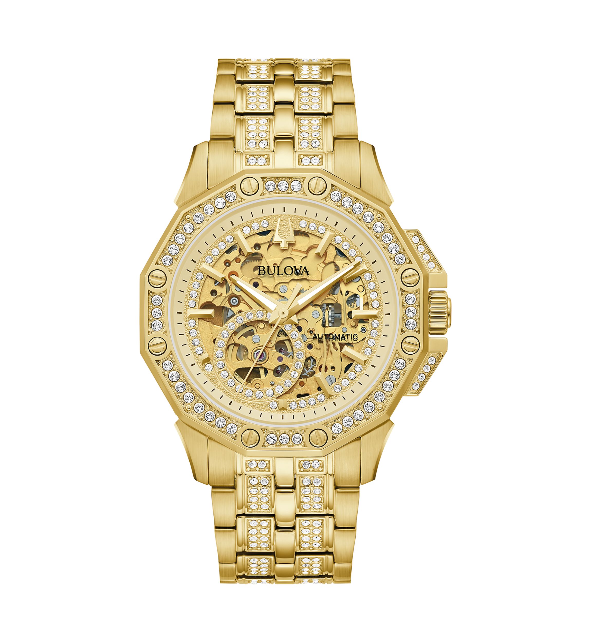 Mens Crystal Octava Automatic Gold-Tone Stainless Steel Bracelet Watch