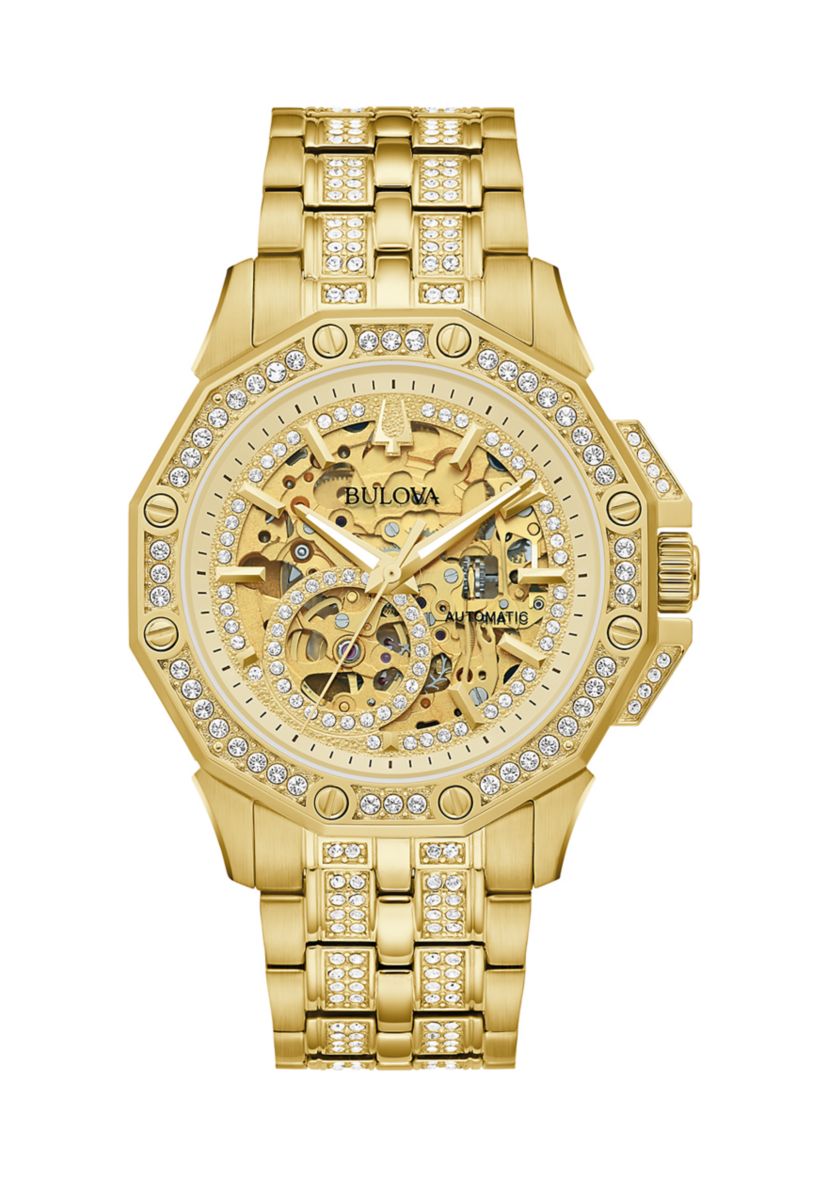 Mens Crystal Octava Automatic Gold-Tone Stainless Steel Bracelet Watch