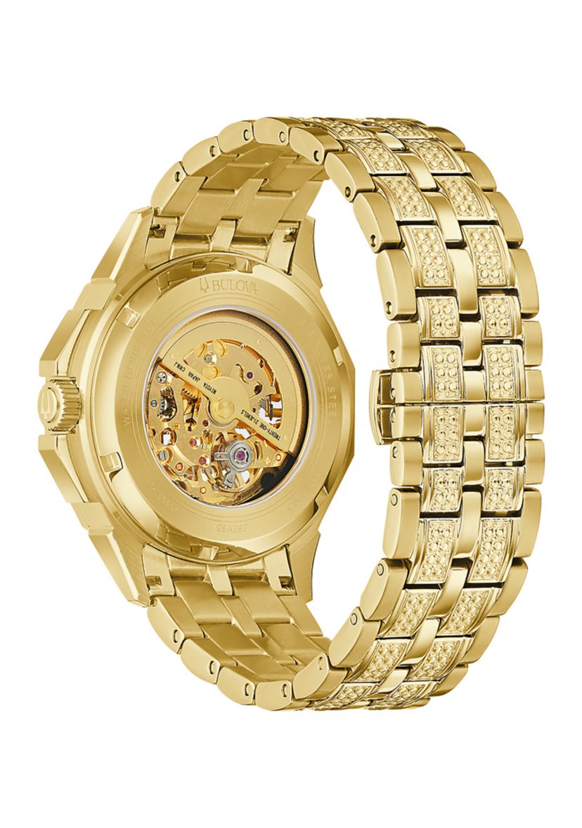 Mens Crystal Octava Automatic Gold-Tone Stainless Steel Bracelet Watch