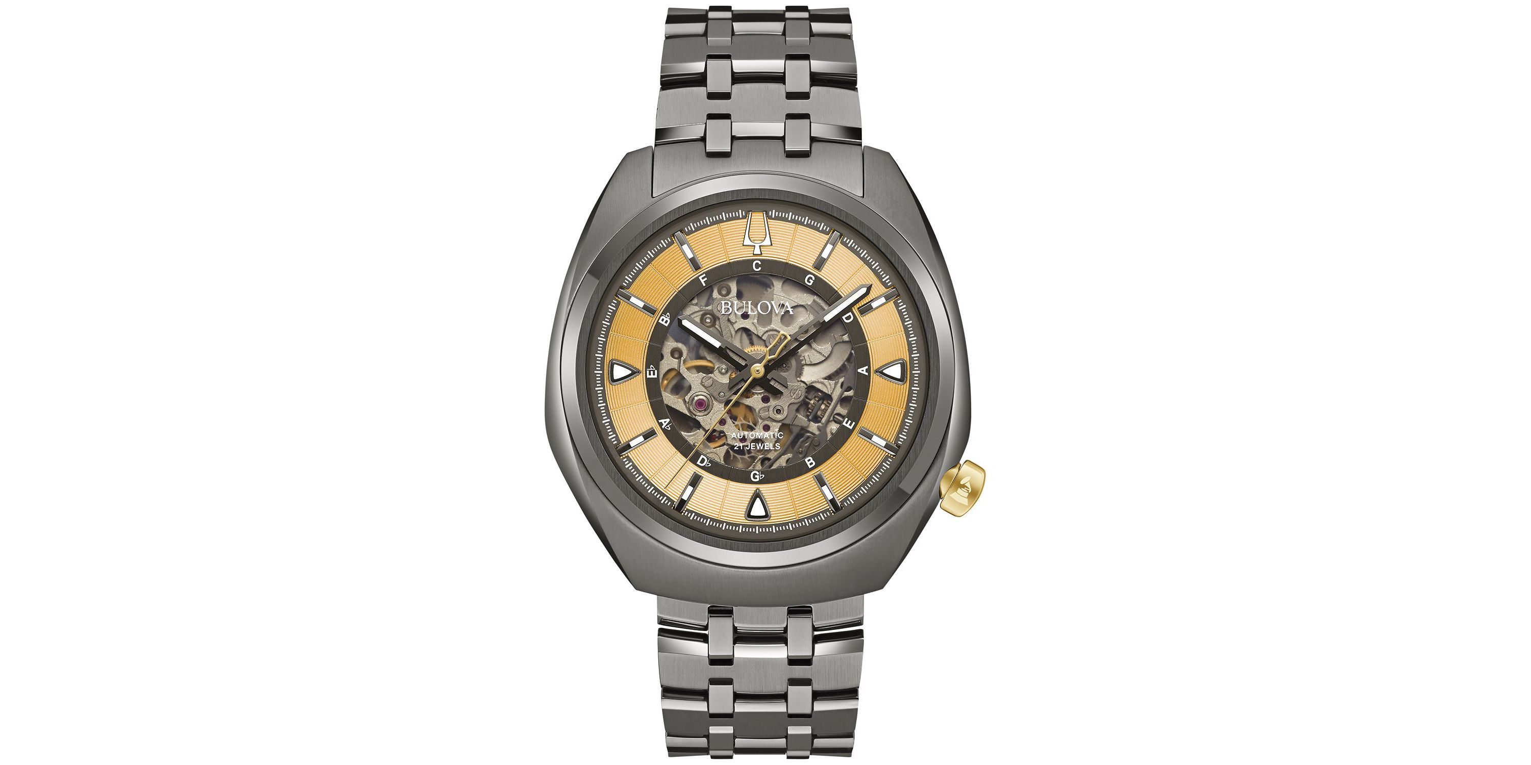 Bulova Mens Grammy Automatic Gunmetal Stainless Steel Bracelet Watch, 44.5mm