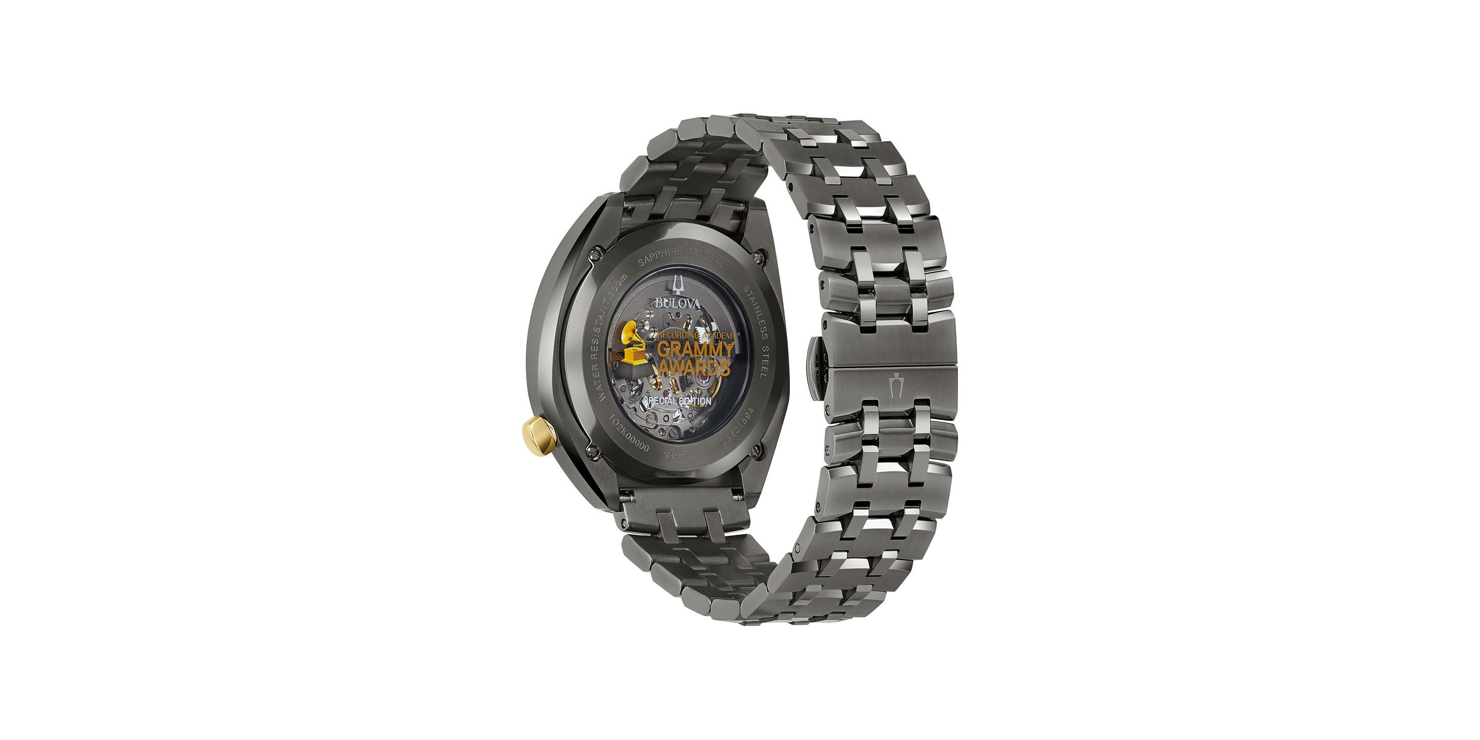 Bulova Mens Grammy Automatic Gunmetal Stainless Steel Bracelet Watch, 44.5mm