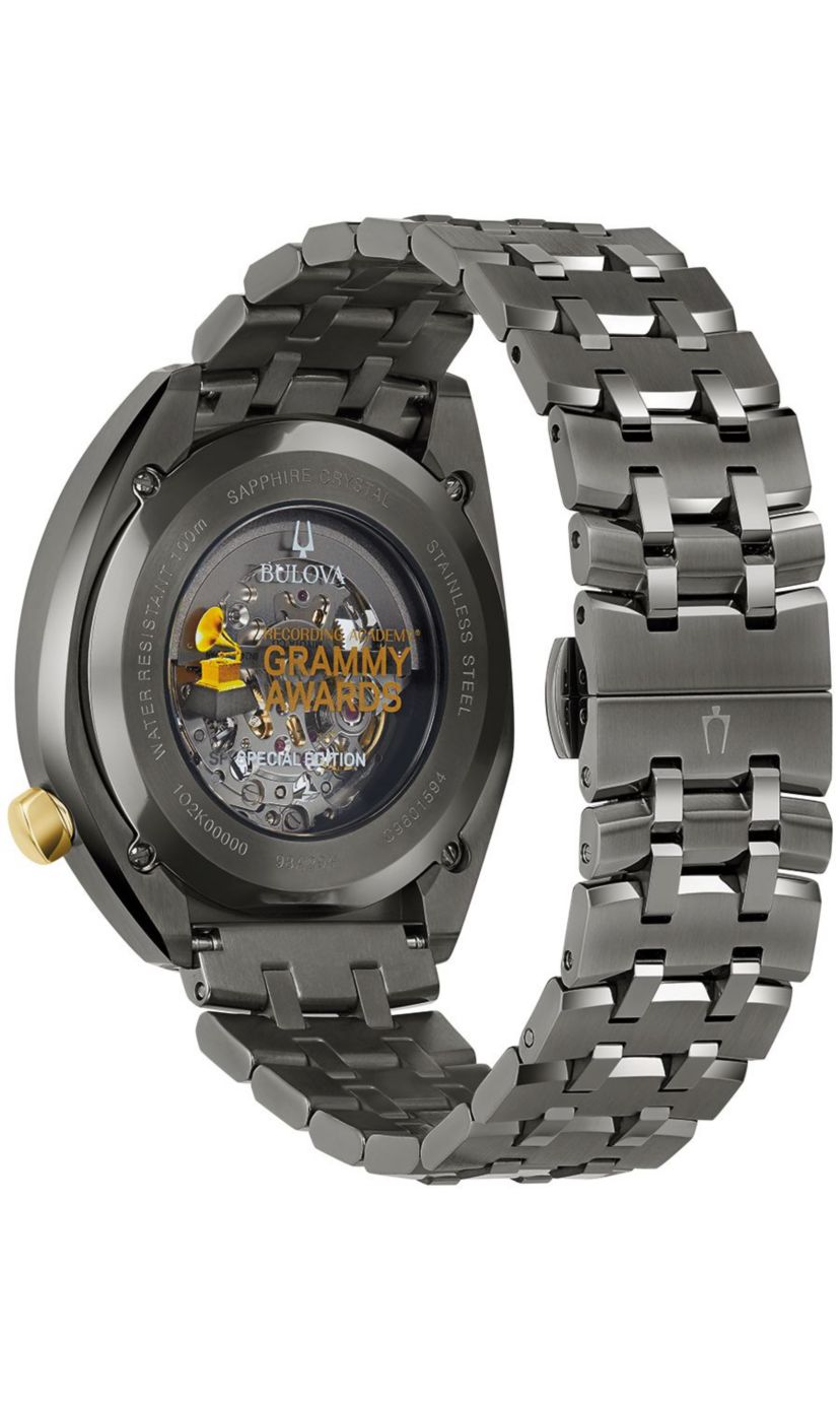 Bulova Mens Grammy Automatic Gunmetal Stainless Steel Bracelet Watch, 44.5mm