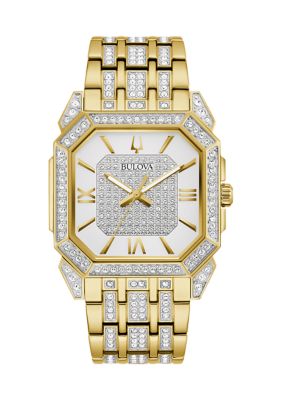 Bulova Men's Crystal Octava Gold-Tone Stainless Steel Bracelet Watch, 40 Millimeter