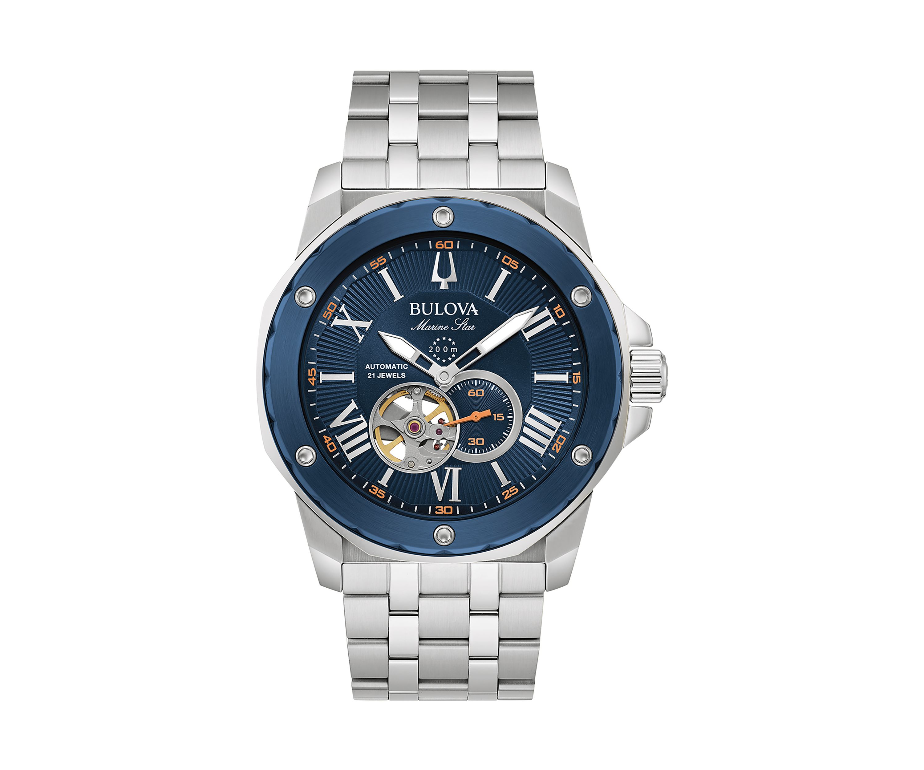 Mens Marine Star Series A Silver Tone Stainless Steel Bracelet Watch - 45 Millimeter