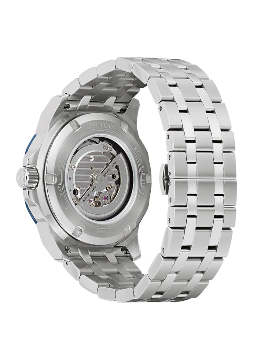 Mens Marine Star Series A Silver Tone Stainless Steel Bracelet Watch - 45 Millimeter