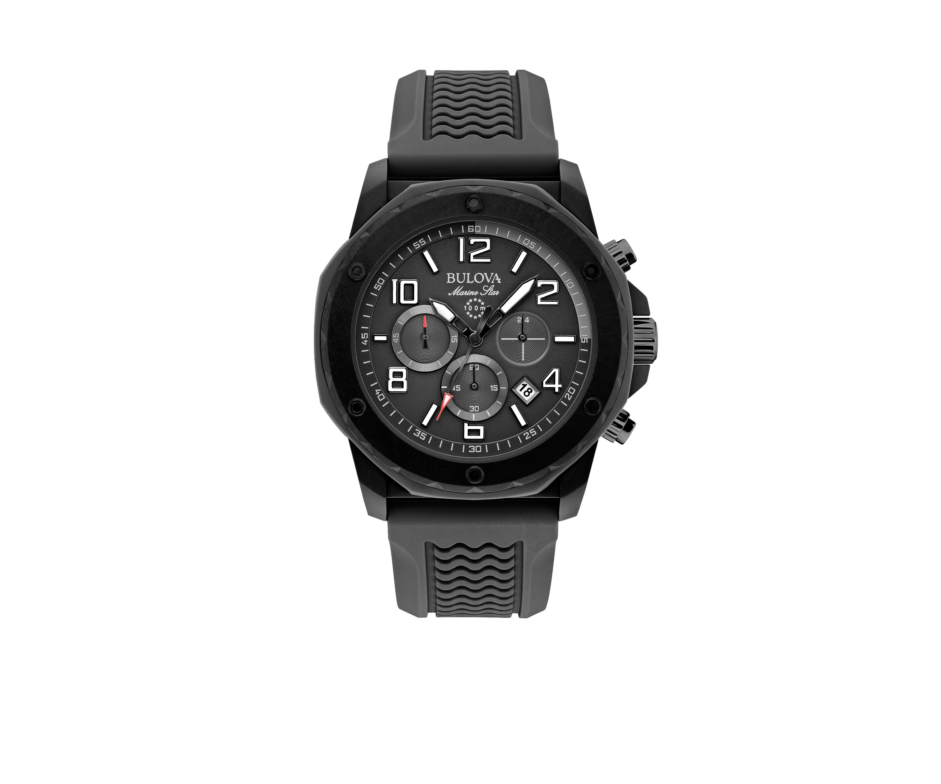 Mens Black Silicon Marine Star Chronograph Watch
