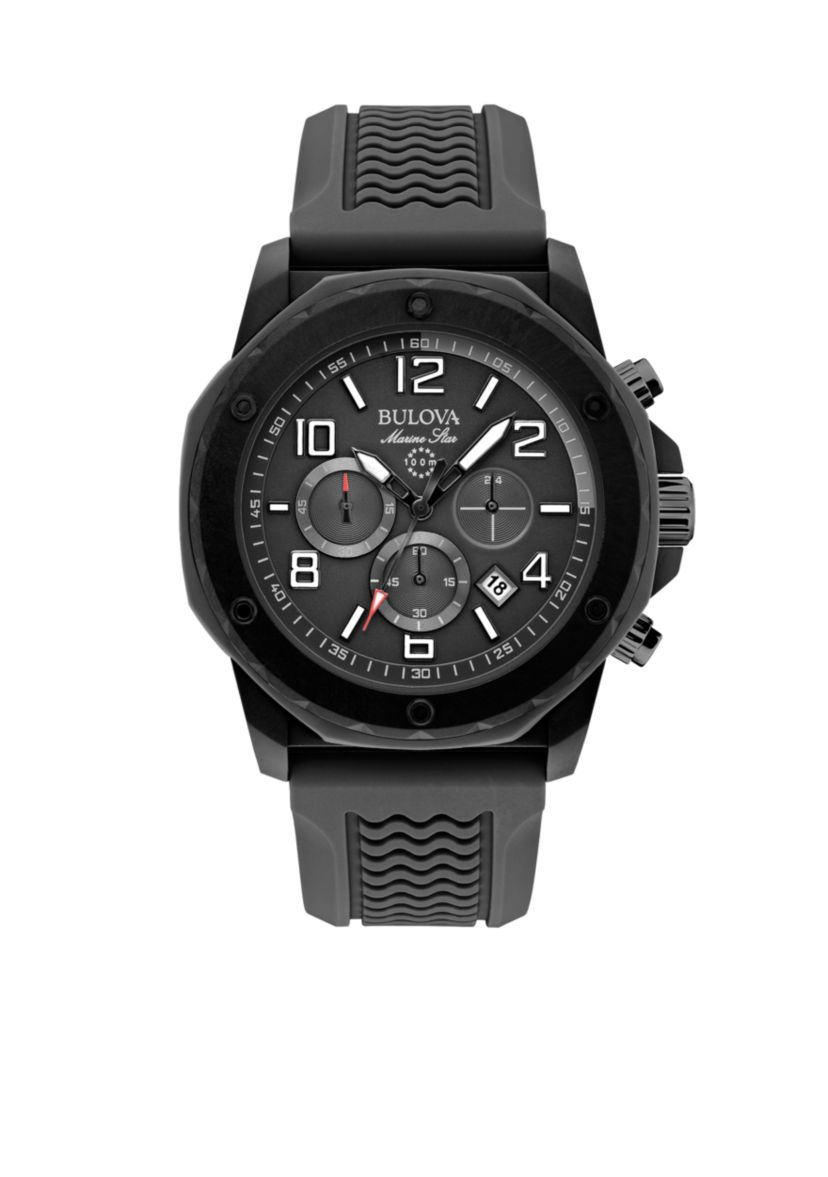 Mens Black Silicon Marine Star Chronograph Watch