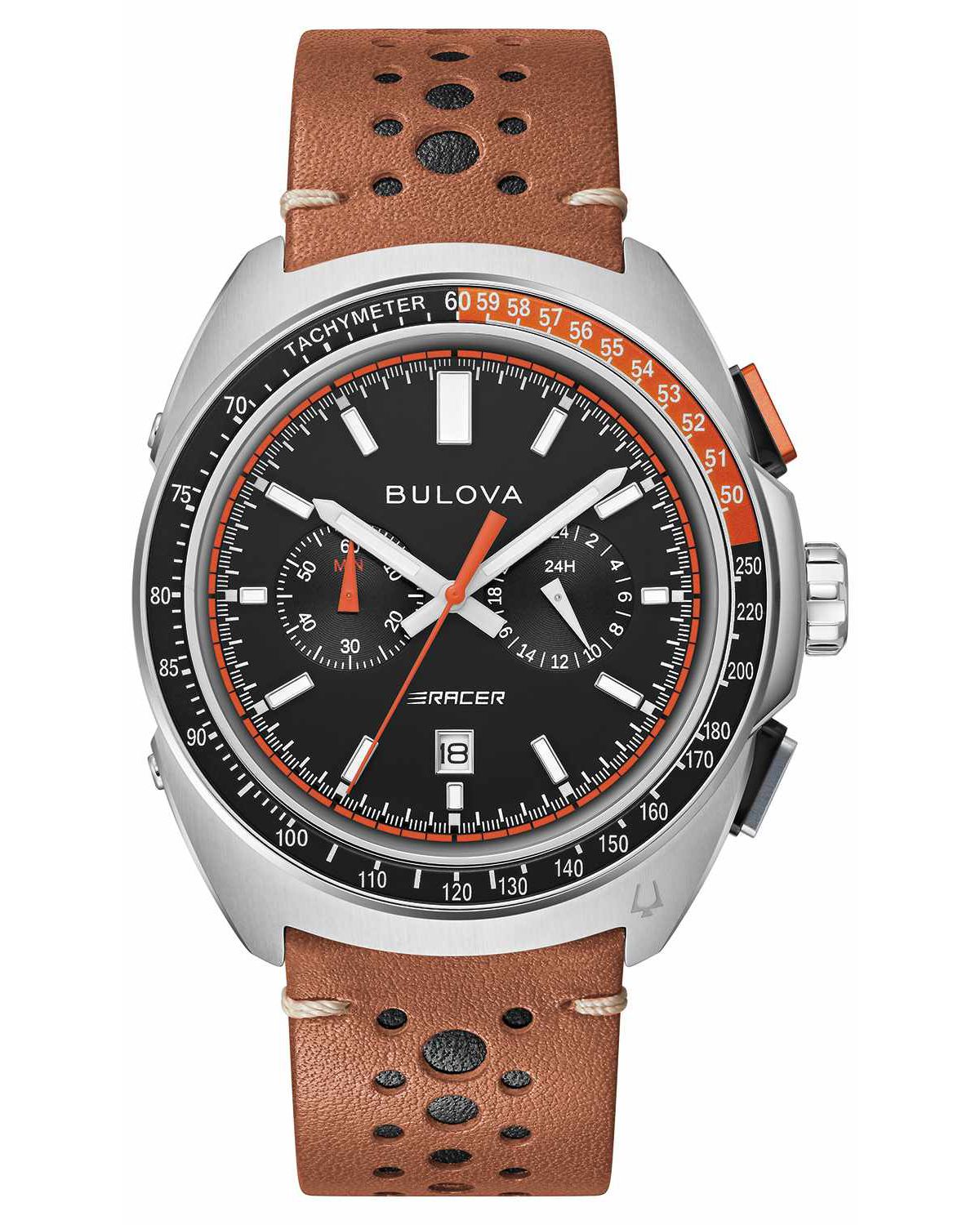 Bulova Mens Performance Racer Brown Leather Strap Watch