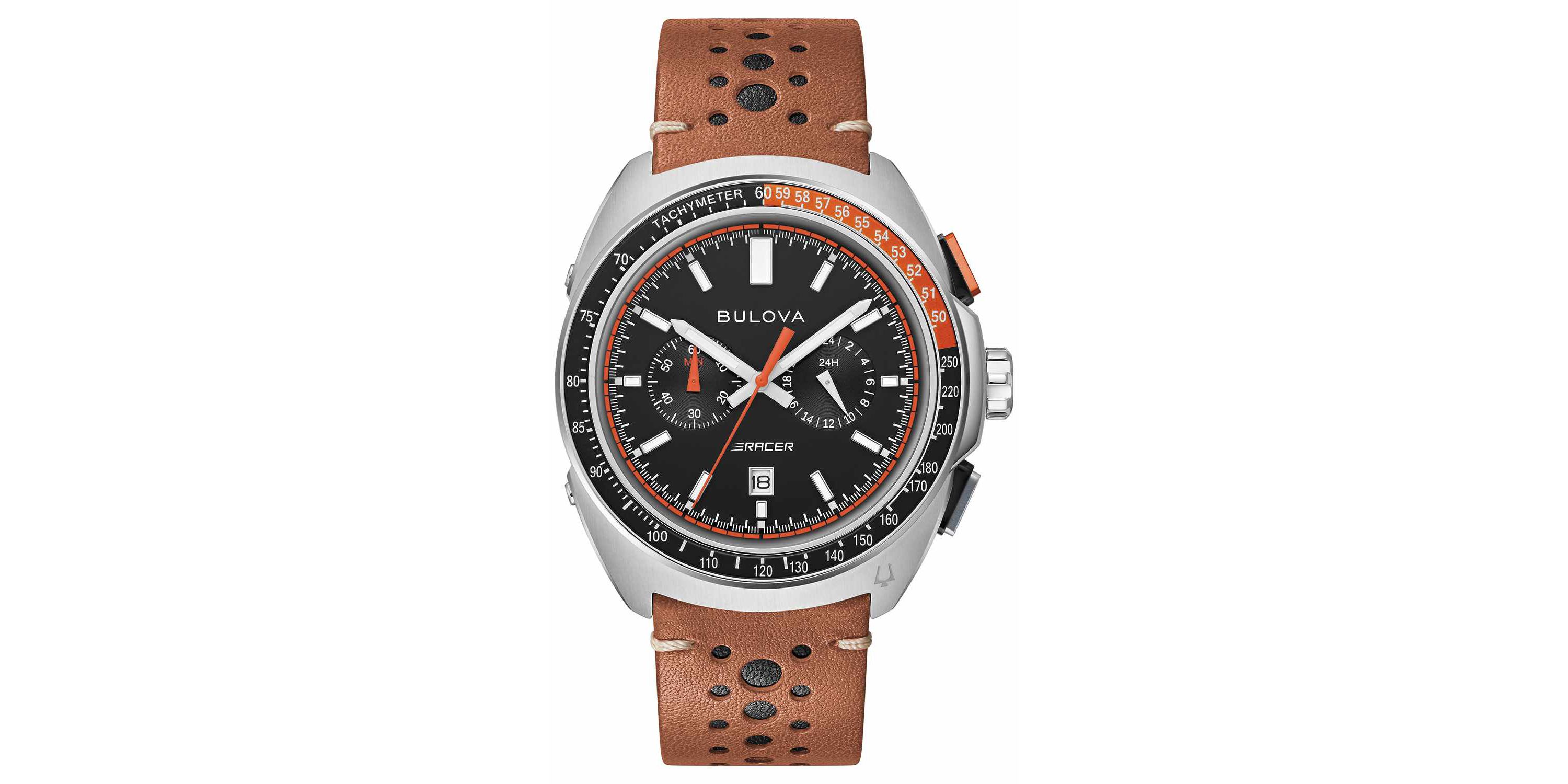 Bulova Mens Performance Racer Brown Leather Strap Watch