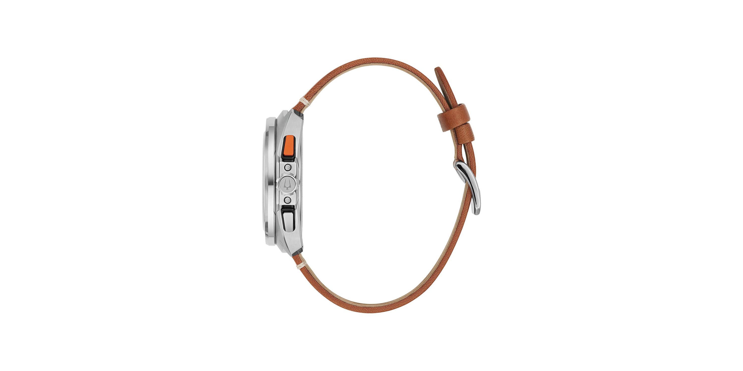 Bulova Mens Performance Racer Brown Leather Strap Watch