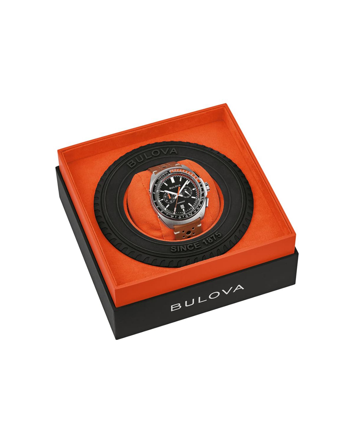 Bulova Mens Performance Racer Brown Leather Strap Watch