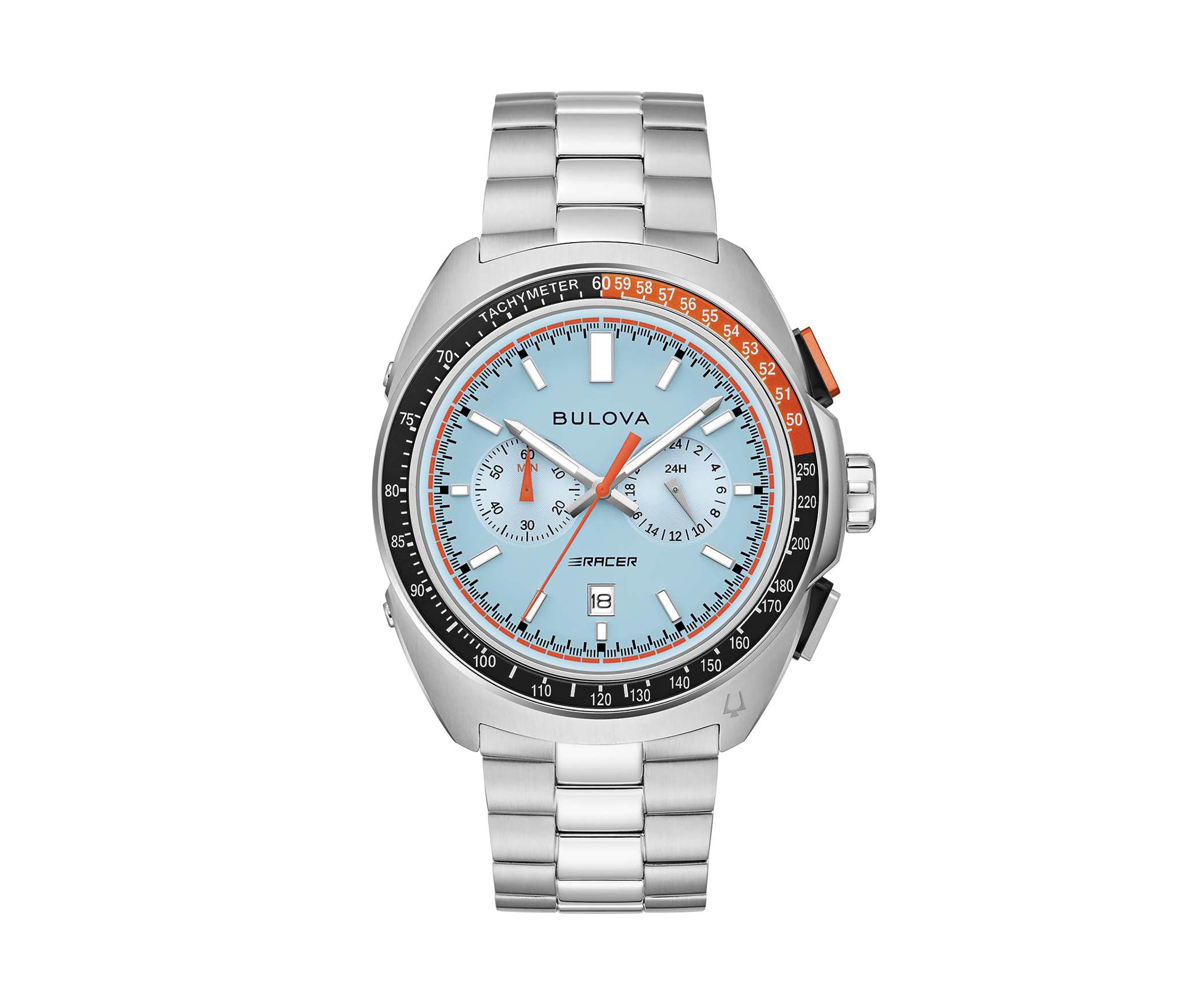 Bulova Mens Performance Racer Silver-Tone Stainless Steel Bracelet Watch