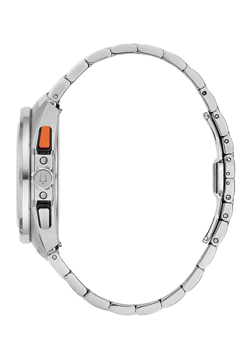 Bulova Mens Performance Racer Silver-Tone Stainless Steel Bracelet Watch