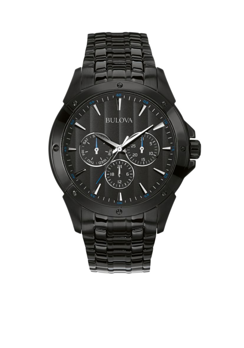 Mens Black Dial Stainless Steel Watch