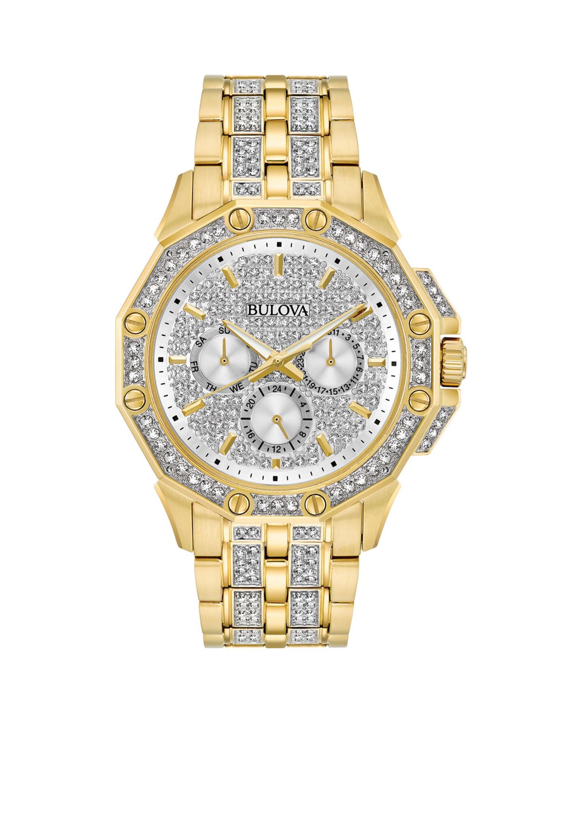 Mens Gold-Tone Stainless Steel Crystals Collection Bracelet Watch