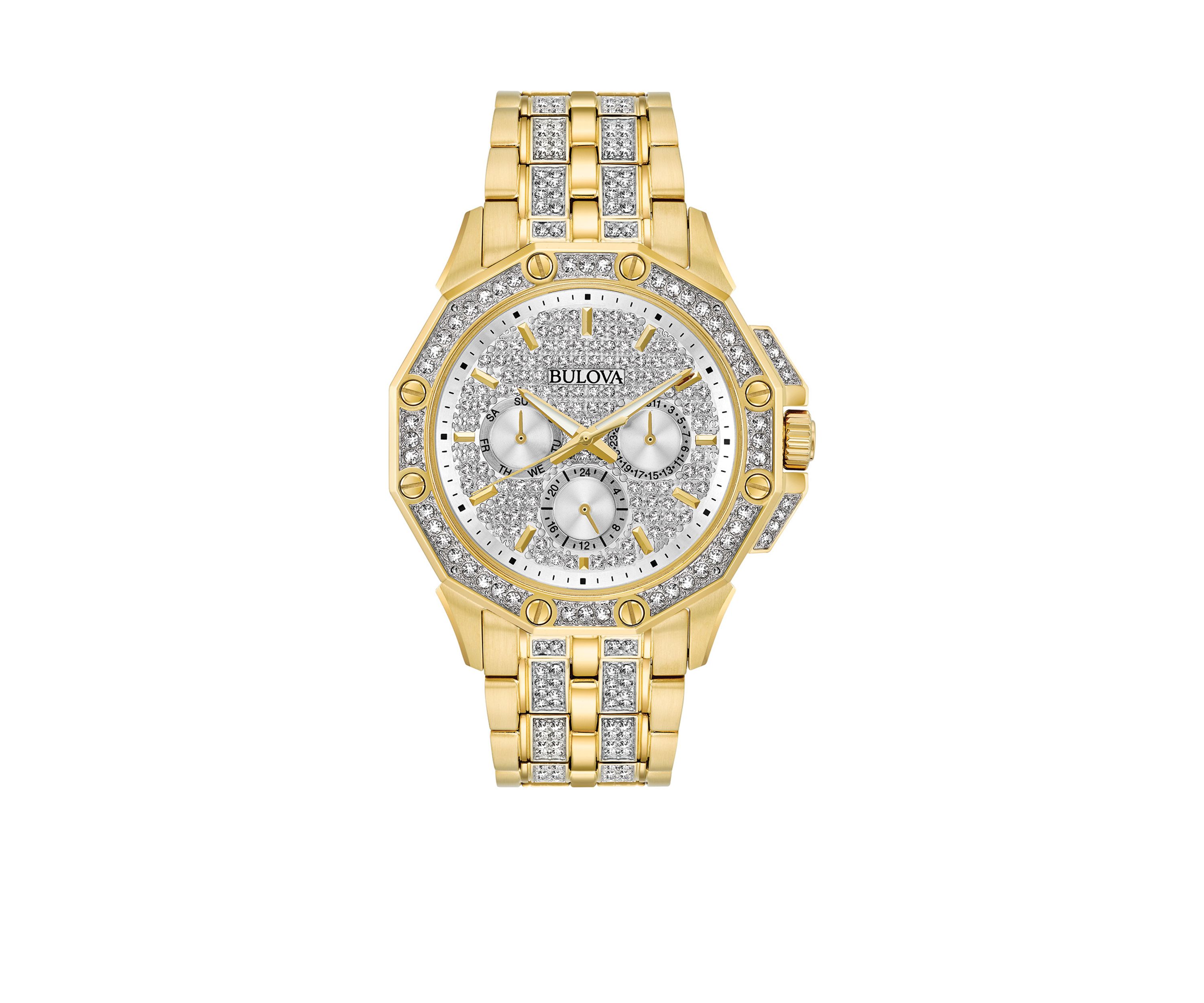 Mens Gold-Tone Stainless Steel Crystals Collection Bracelet Watch