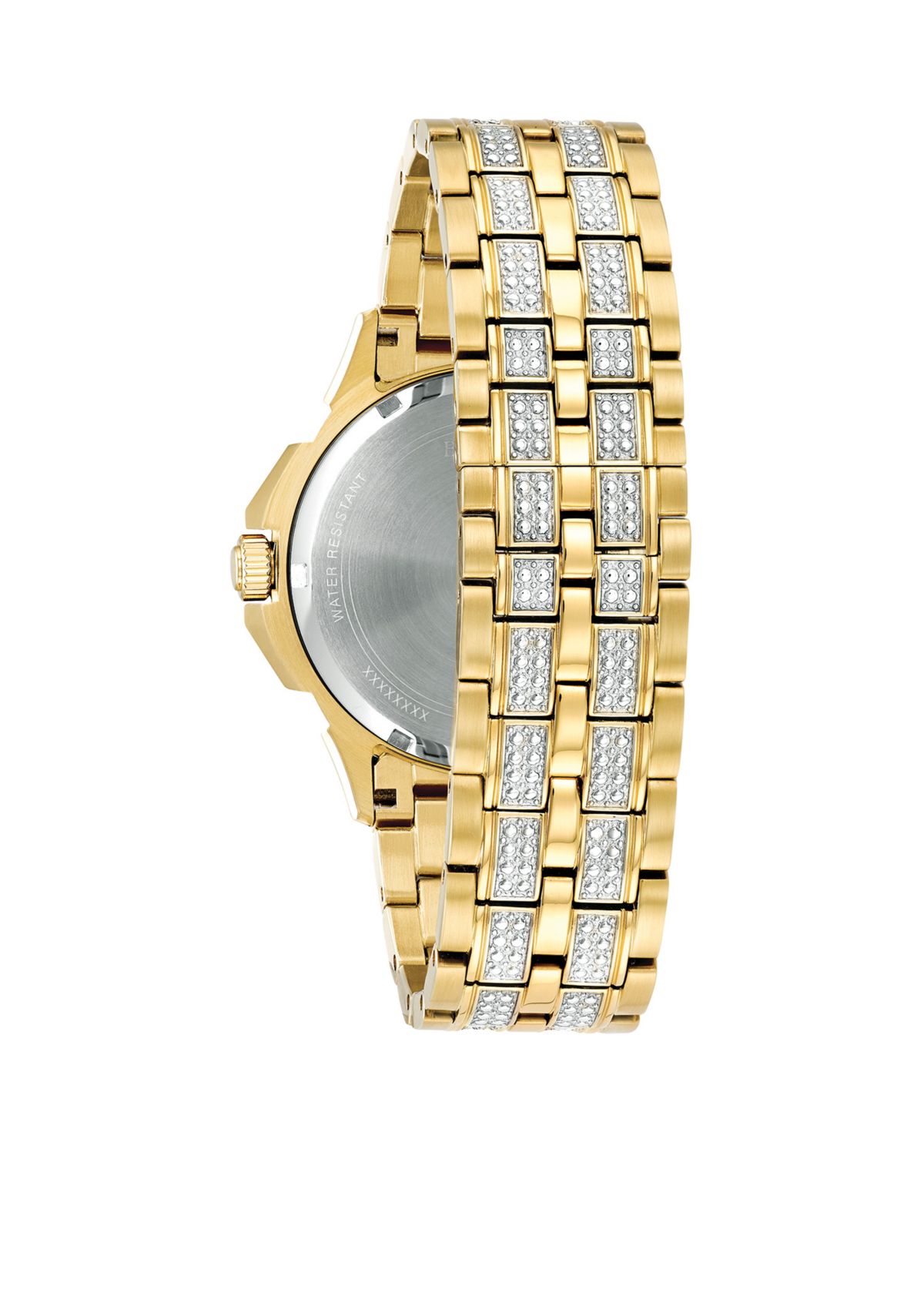 Mens Gold-Tone Stainless Steel Crystals Collection Bracelet Watch