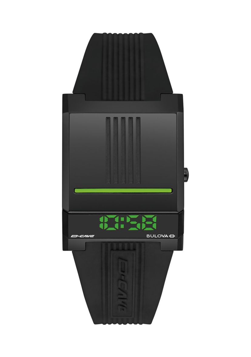 Bulova Mens Archive Computron D-Cave Black Strap Watch, 31mm