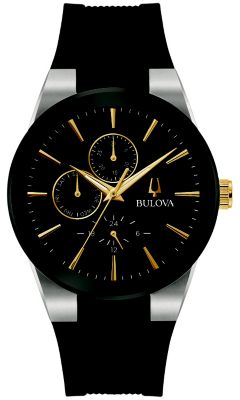 Bulova Mens Modern Millennia Black Rubber Strap Watch 41mm