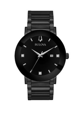 Bulova Men's Futuro Diamond Accent Black Stainless Steel Bracelet Watch