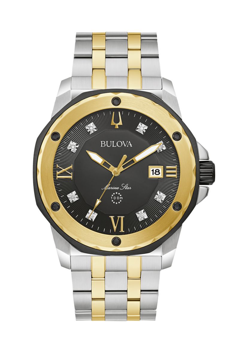 Mens Marine Star Diamond Two-Tone Stainless Steel Bracelet Watch