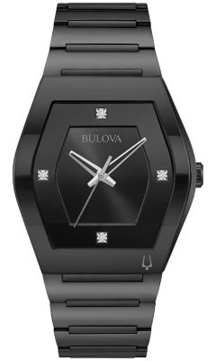 Bulova Men's Modern Gemini Diamond Black Stainless Steel Bracelet Watch, 40Mm