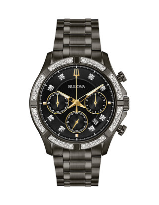 Bulova Men's Chronograph Diamond Accent Gunmetal Stainless Steel Bracelet  Watch