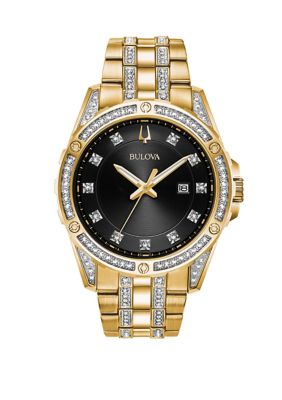 Bulova Men's Gold Tone Bracelet Watch + Necklace