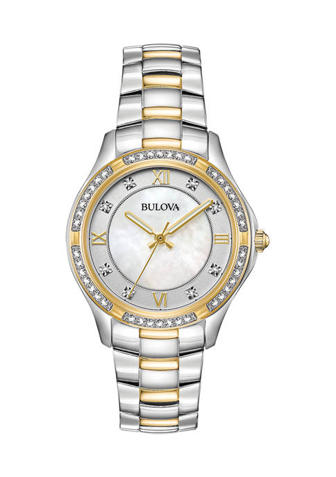 Bulova Womens Crystal Accent Two-tone Stainless Steel Watch